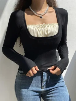 Women Shirts Fake-2-Piece Long Sleeve